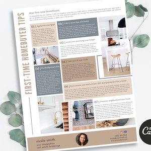 First-Time Homebuyer Tips Handout | Real Estate Buyer&#39;s Guide | Real Estate Buyer&#39;s Packet | Real Estate Marketing Tools | Realtor Flyers