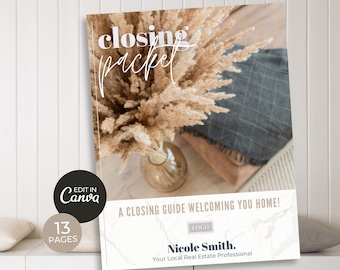 Real Estate Closing Packet | Welcome Home Packet | Realtor Client Exit Packet | Real Estate Closing Guide | Real Estate Marketing | Canva