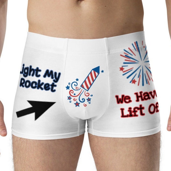 Funny 4th of July, Men's Boxer Briefs, Light my rocket, We have lift off, fireworks, Stars and stripes, Red white and blue, Boy friend gifts
