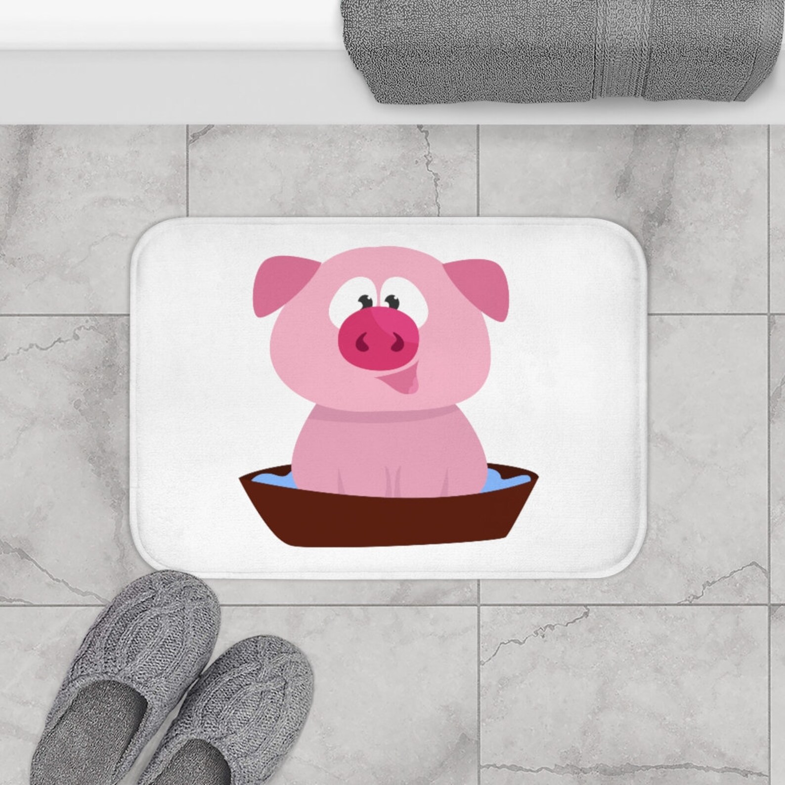 Funny Bath Mat Bathroom Decor Pig in Tub Pink Farm Animal Etsy