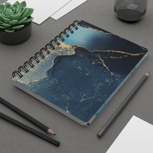 Spiral Bound Journal, Quaderno, Motivo marmo, Blu Navy, Oro, uomo fatto, aspetto pietra, ritorno a scuola, diario, blocco note, carta foderata, libro