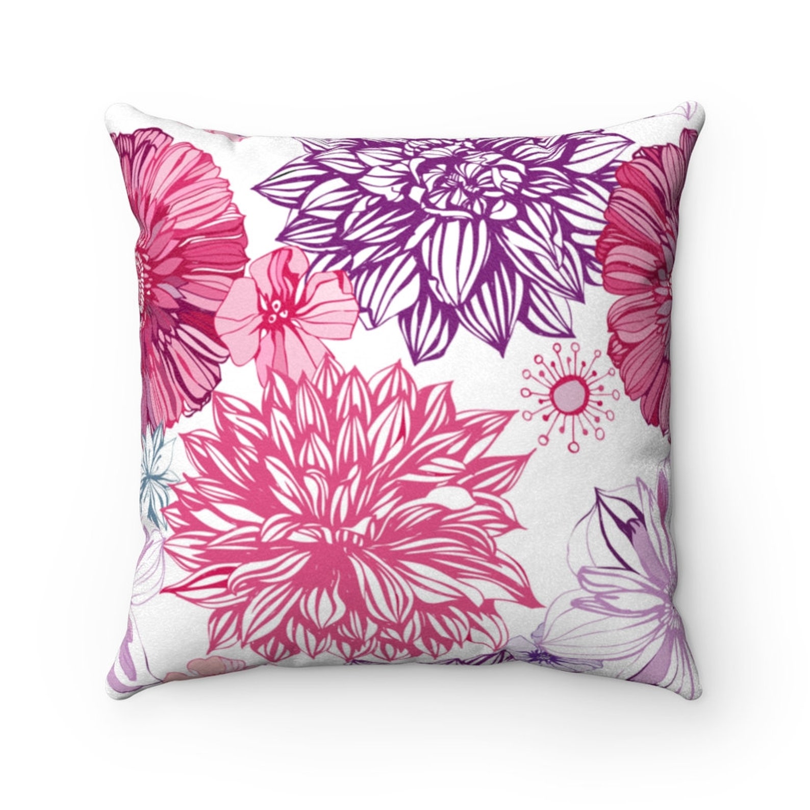 Throw Pillow, Faux Suede Square Pillow, Accent Pillow, Flowers, Pink
