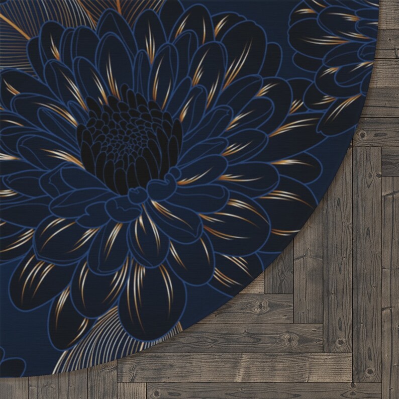 Navy Blue and Gold Round Rug Navy Flower Area Rug Home Etsy