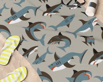 Shark Beach Towel, Grey Beach towel, Sea Creature towel, beach accessory, Standard Beach Towel, 30x60, shark Bath towel, Boy's beach towel