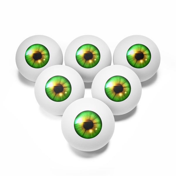 Ping Pong Balls, a set of 6pcs, Eyeball ping pong set, Green eye ball, Green contact lens ping pong balls, great gifts for ping pong lovers