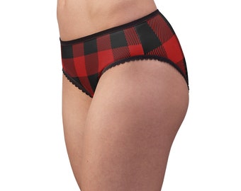 Women's Briefs, Underwear, Buffalo Plaid, Red and Black, Gifts for