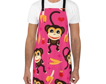 Monkey Apron, Funny aprons, aprons, Monkey eating banana's, cloth apron, cooking accessory, christmas gifts,
