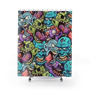 Shower Curtains, Zombies, Multi colored, great gift, walking dead, flesh eaters, Bathroom decor, Home decor, scary curtain, Halloween