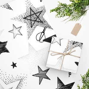 Wrapping Paper, Stars, Black and white, gift wrap, presents, Birthday wrapping, trendy pattern, best selling paper