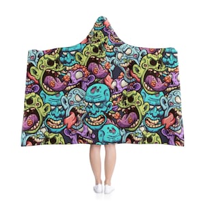Hooded Blanket, Zombie, Great gift, walking dead, flesh eaters, scary, Halloween, Multi colored, Gothic, keeps you warm, kid gift, trendy