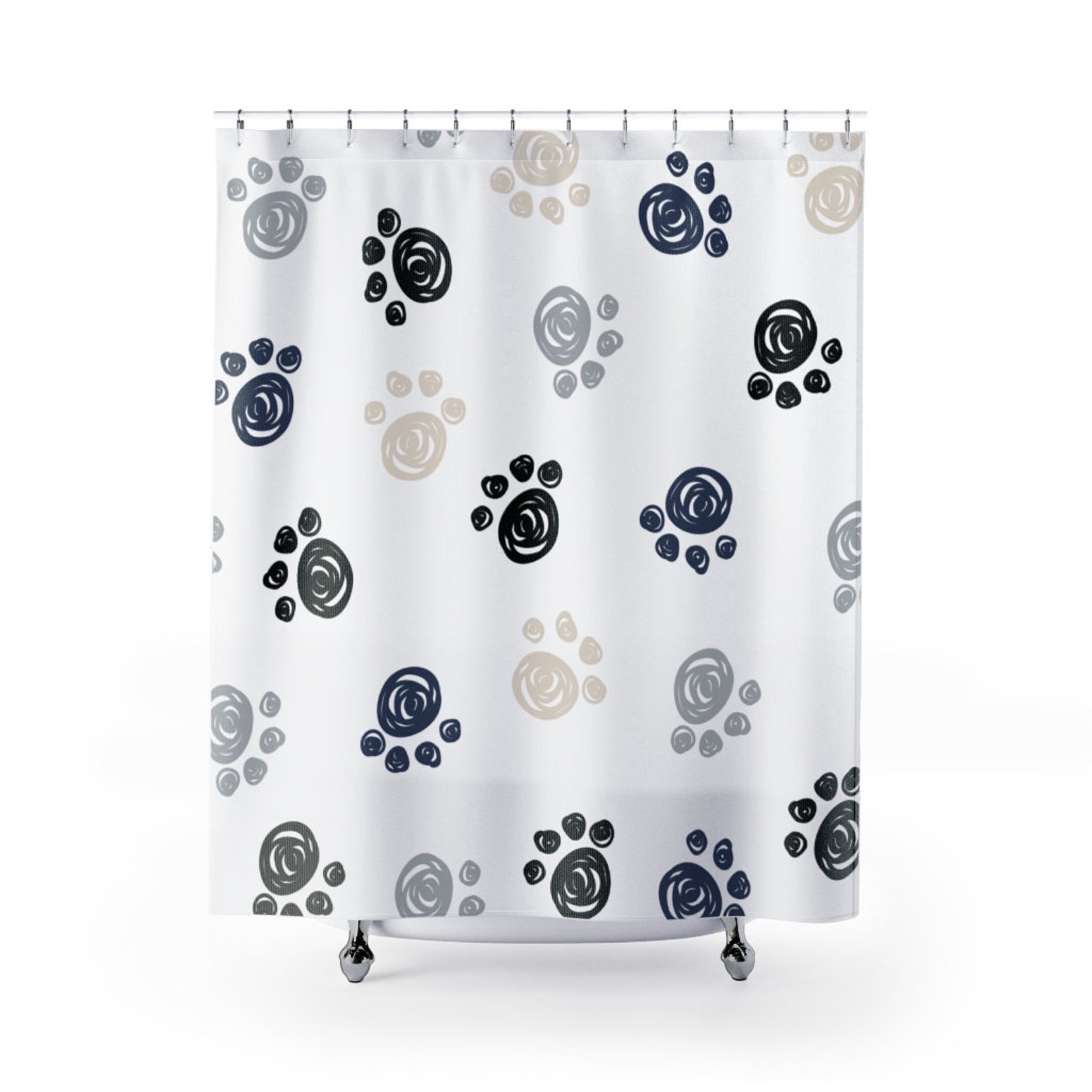 Shower Curtains, Paw Prints, Blue and Black, Pets, Dogs, Cats, Pet
