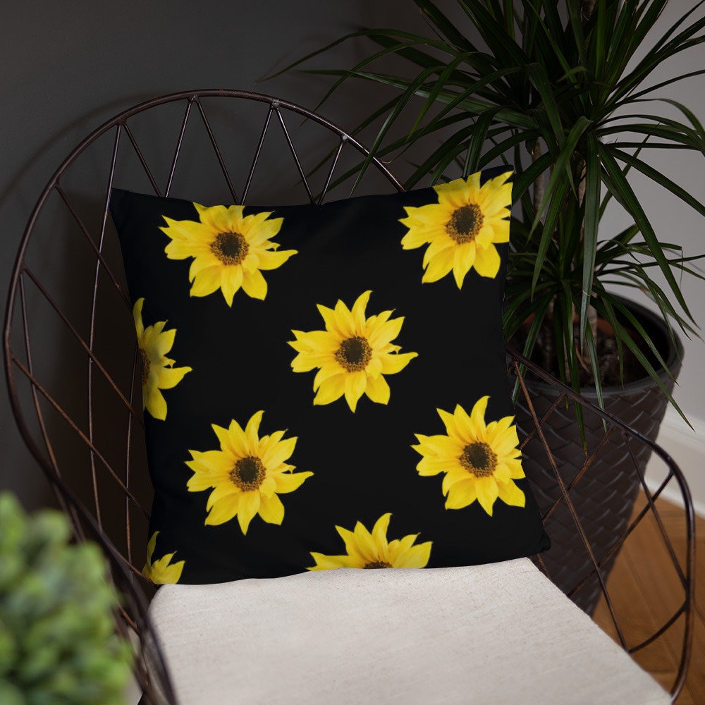 Throw Pillow, Sunflower, Yellow and Black, Basic Accent Pillow, Home Decor, Mom Gifts, Living