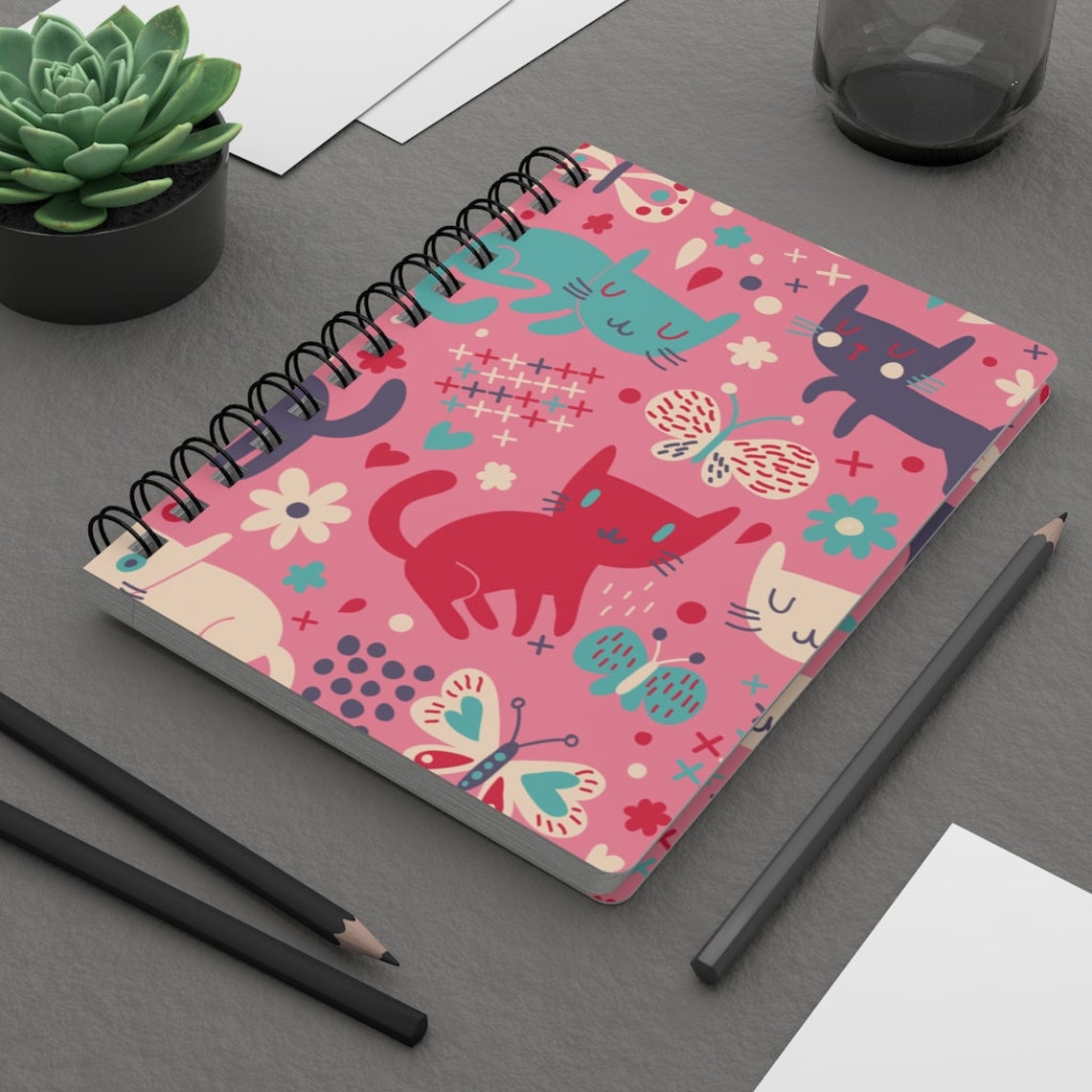 Spiral Bound Journal Notebook Notepad Cats Butterfly Etsy