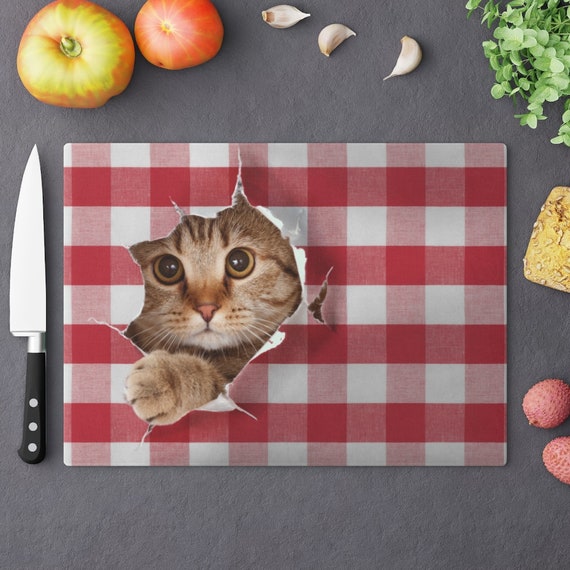 Plaid rouge, Chat, Drôle, Chaton, planche à découper en verre, mignon, drôle,  best-seller, cadeaux pour la maison, Planche à découper, décoration de  cuisine, -  France