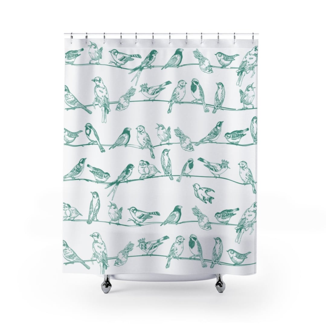 Bird Shower Curtains, Bathroom Décor, Teal Birds Shower Curtain, Gift for the Home, Bird Decor