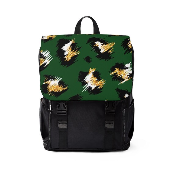 Leopard Glitter Unisex Casual Shoulder Backpack Green Black Gold Pattern Back to School Cheetah Print Book Bag Etsy UK