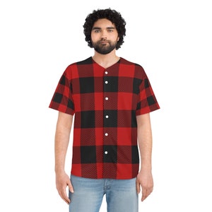 Geruit overhemd voor heren, honkbalshirt voor heren, rood buffel plaid, bestseller, rustiek herenshirt, korte mouw, lichtgewicht shirt, hout jack