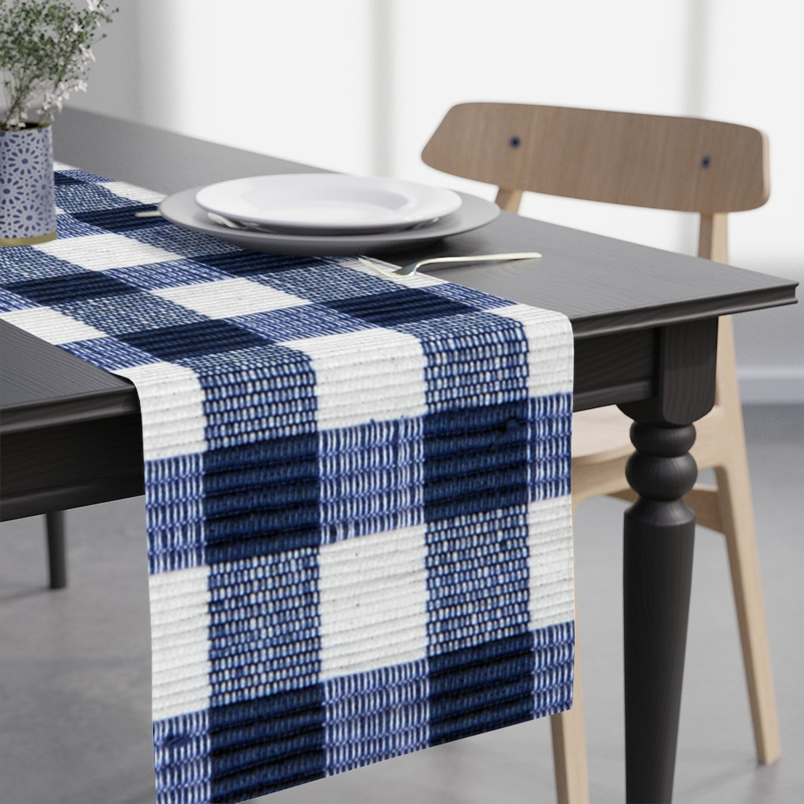 Navy Blue Buffalo Plaid Table Decor Table Cover Table Etsy UK