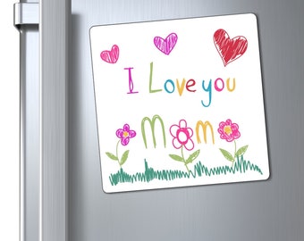 Imanes, Te amo mamá, Regalo del día de la madre, Decoración de la cocina, Imán del refrigerador, Regalo de mamá, corazones, flores, Dibujo para niños, Diseño de moda