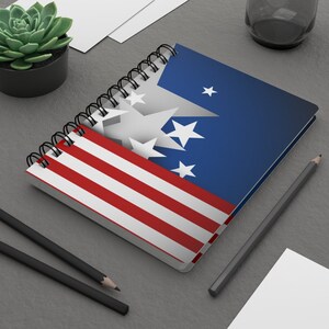 Spiral Bound Journal, quaderno, rosso bianco e blu, Stelle, bandiera americana, patriottico, 4 luglio, ritorno a scuola, libro di carta foderato, regali