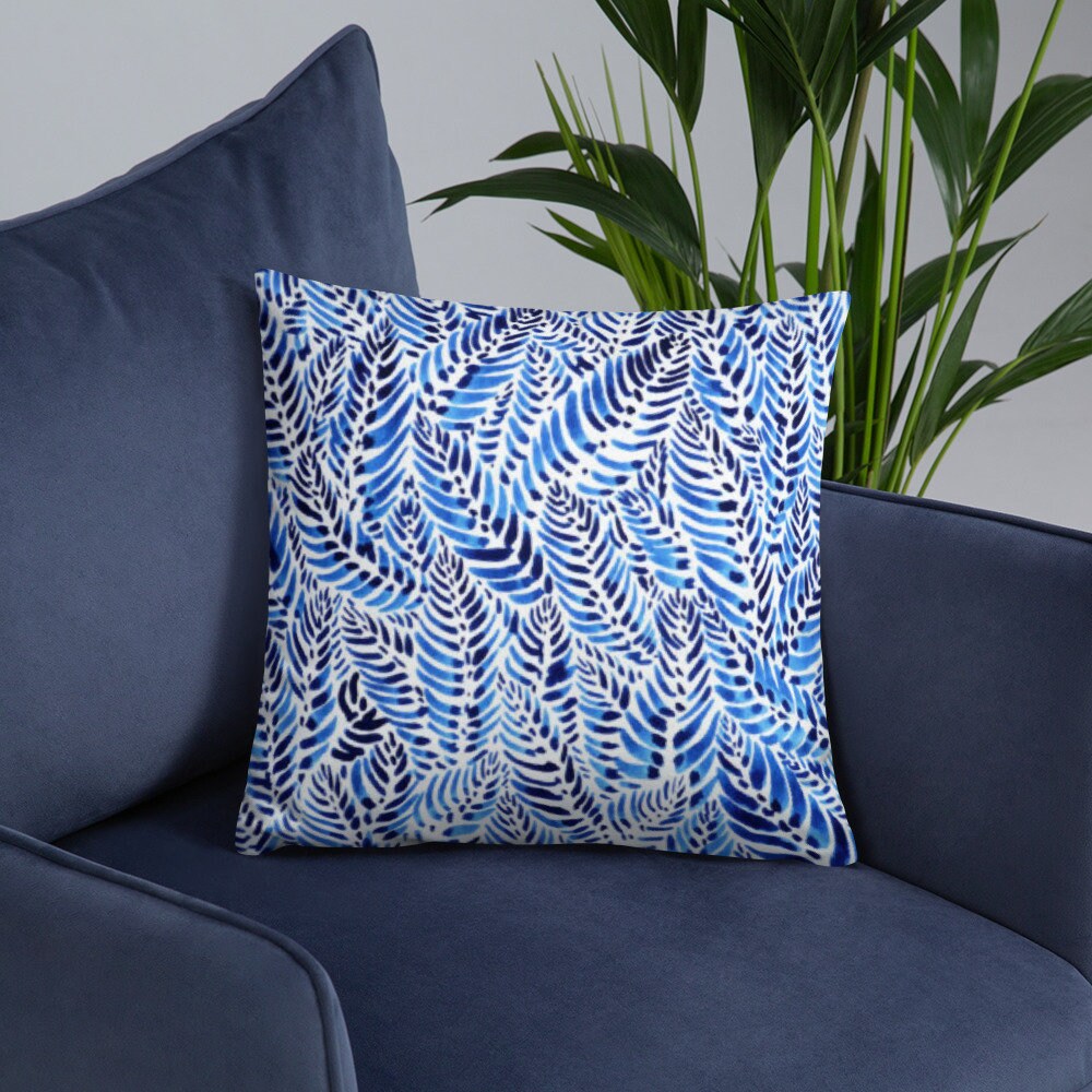 Botanical Blue Pillow – Pineapples Palms Too