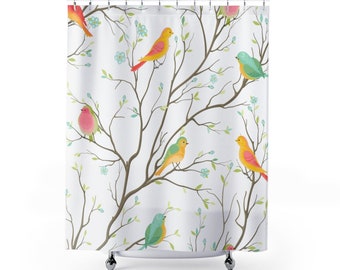 Vogel Duschvorhänge, Vögel auf Ästen, Vogel Badezimmer Deko, Vogel Wohndekor, Vogelliebhaber Geschenke, trendige Gardine, Mama Geschenke, Frühlingslook