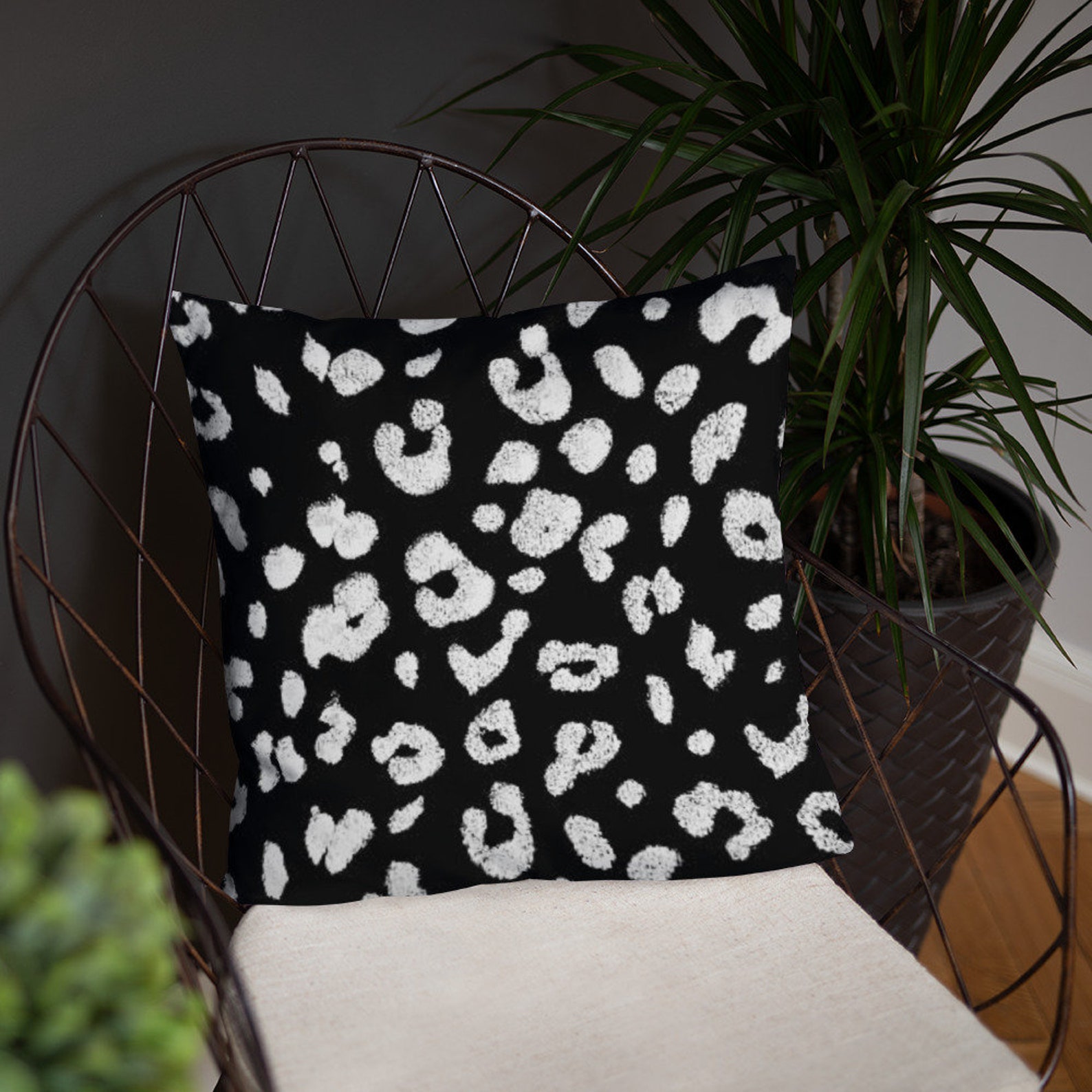 Throw Pillow Leopard Print Black and White Basic Accent Etsy