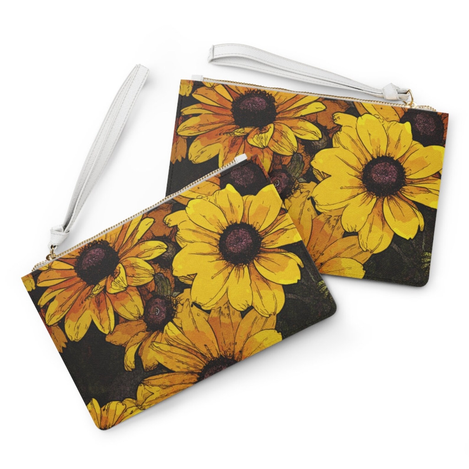 Sunflower Clutch Bag Zipper Flower Pattern Sunflower Purse Etsy