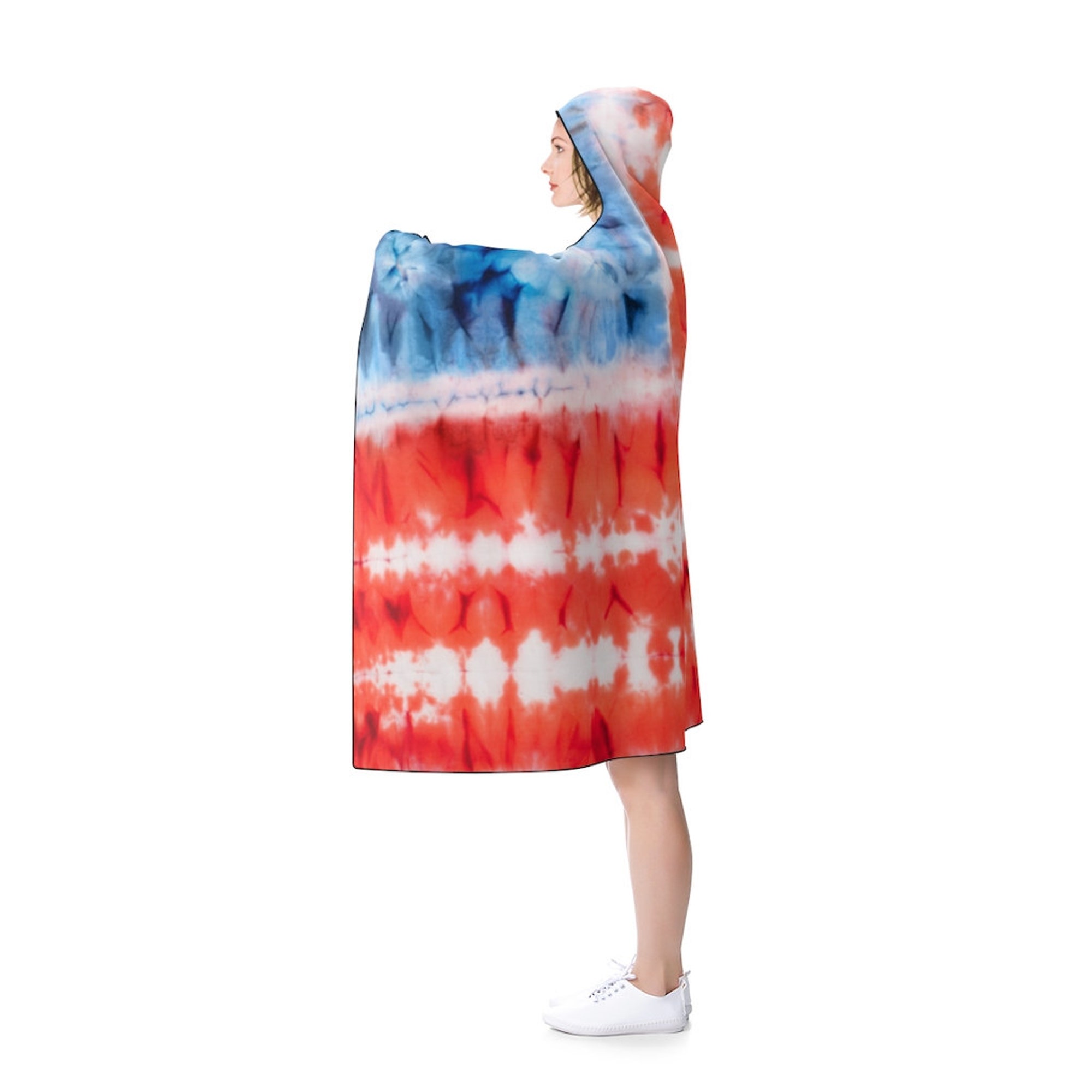 Hooded Blanket, memorial day, 4th of July, American flag, red white and blue, Tie dye, patriotic, warm, comfy, snugly,  friends gifts