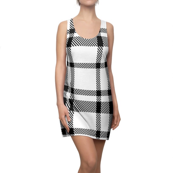Women's, Sun dresses, Buffalo Plaid, Black and white, Cut & Sew, Racerback dress, , trendy dress, summer dress, gifts for her