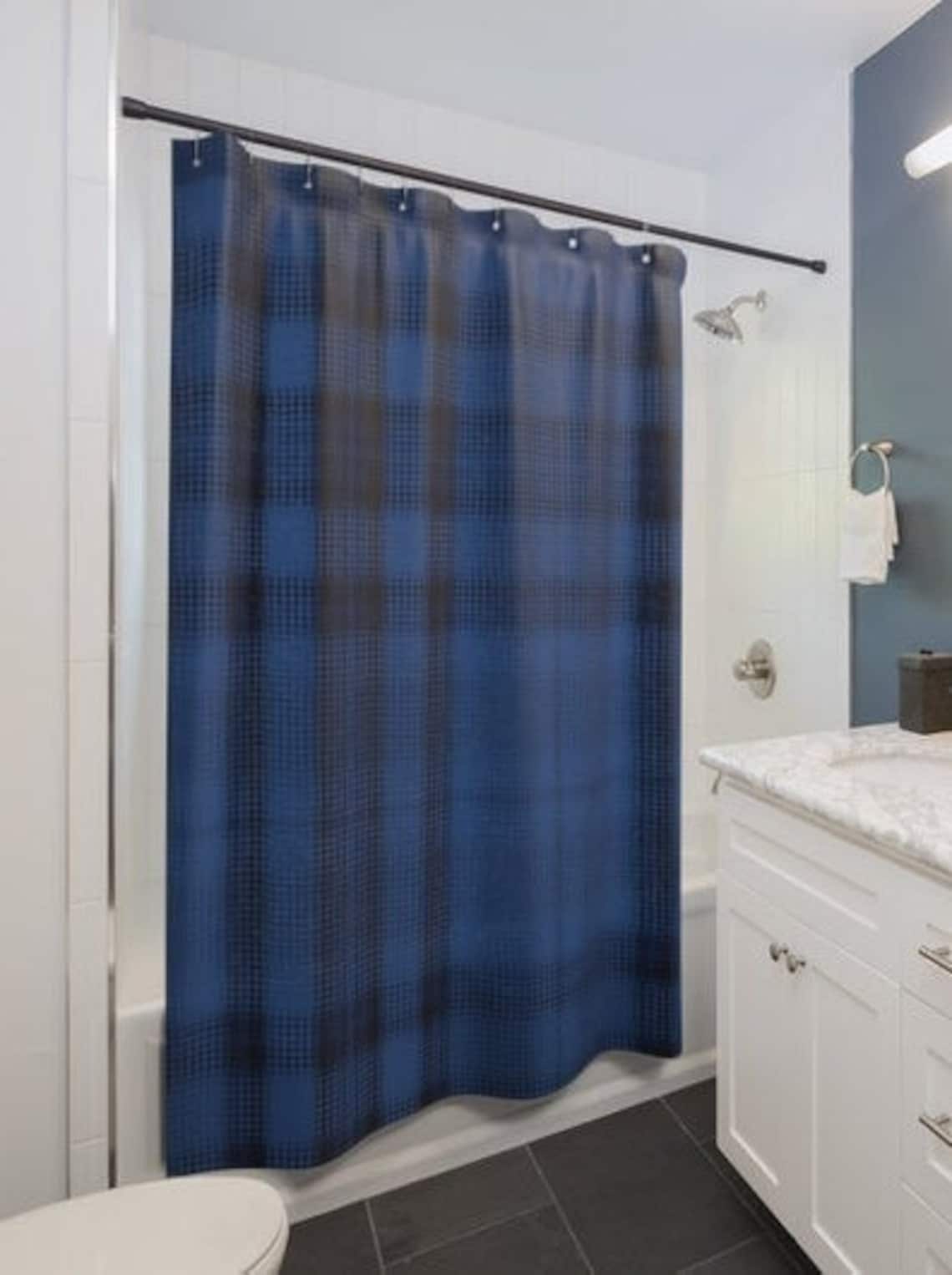 Navy Blue Buffalo Plaid Shower Curtains Bathroom Decor Etsy UK