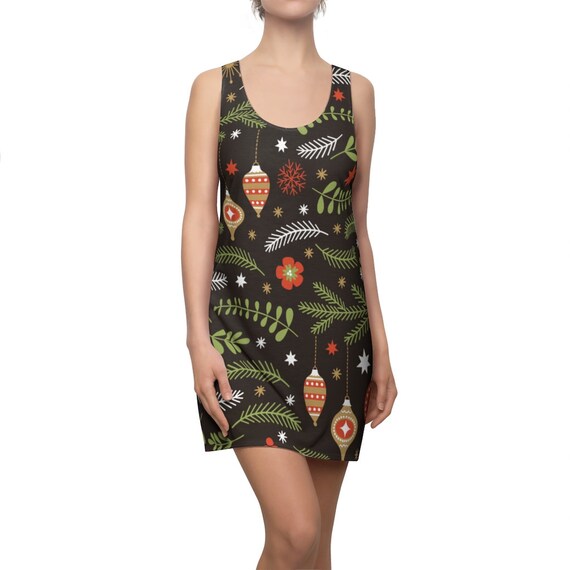 Women's, Christmas dress, little Black dresses, Racerback dress, Snow flakes, Christmas Ornaments, , trendy dress, gifts for her