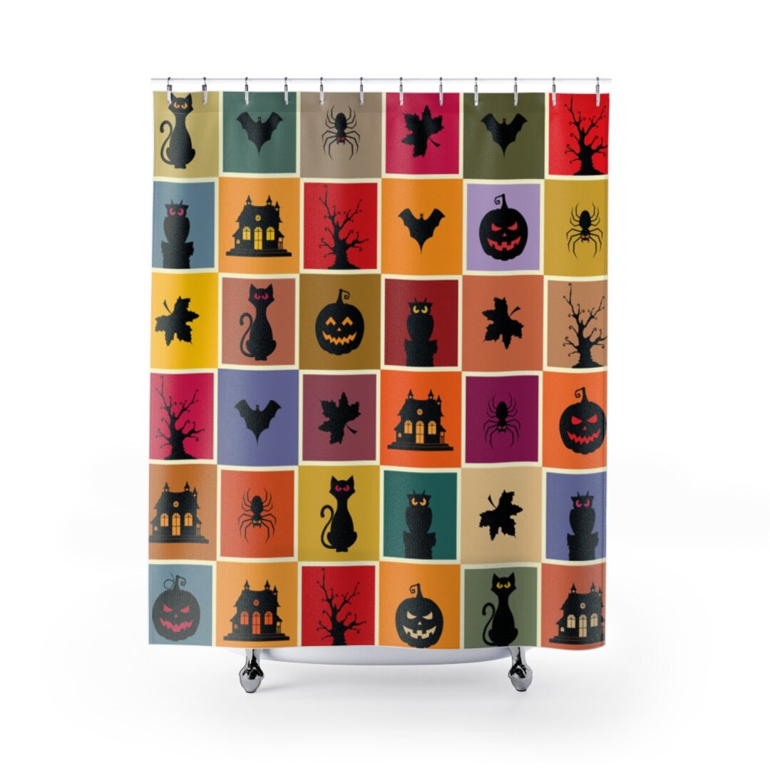 Halloween Duschvorhang 180x180cm - Gruseldesign Mit Geistern & Schwarzer Katze