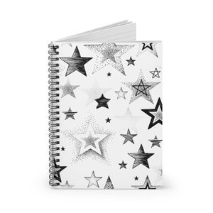 Spiral Notebook, Ruled Line, Stars, Black and white, Back to school, Journal, Diary, classy look, trendy pattern, best selling book