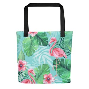 Bolso de mano, Bolso de mano, bolso de playa, Libro de bolsillo, billetera, flamenco rosa, verde, palmeras, verano, regalos divertidos mujer, bolso más vendido, regalos de mamá