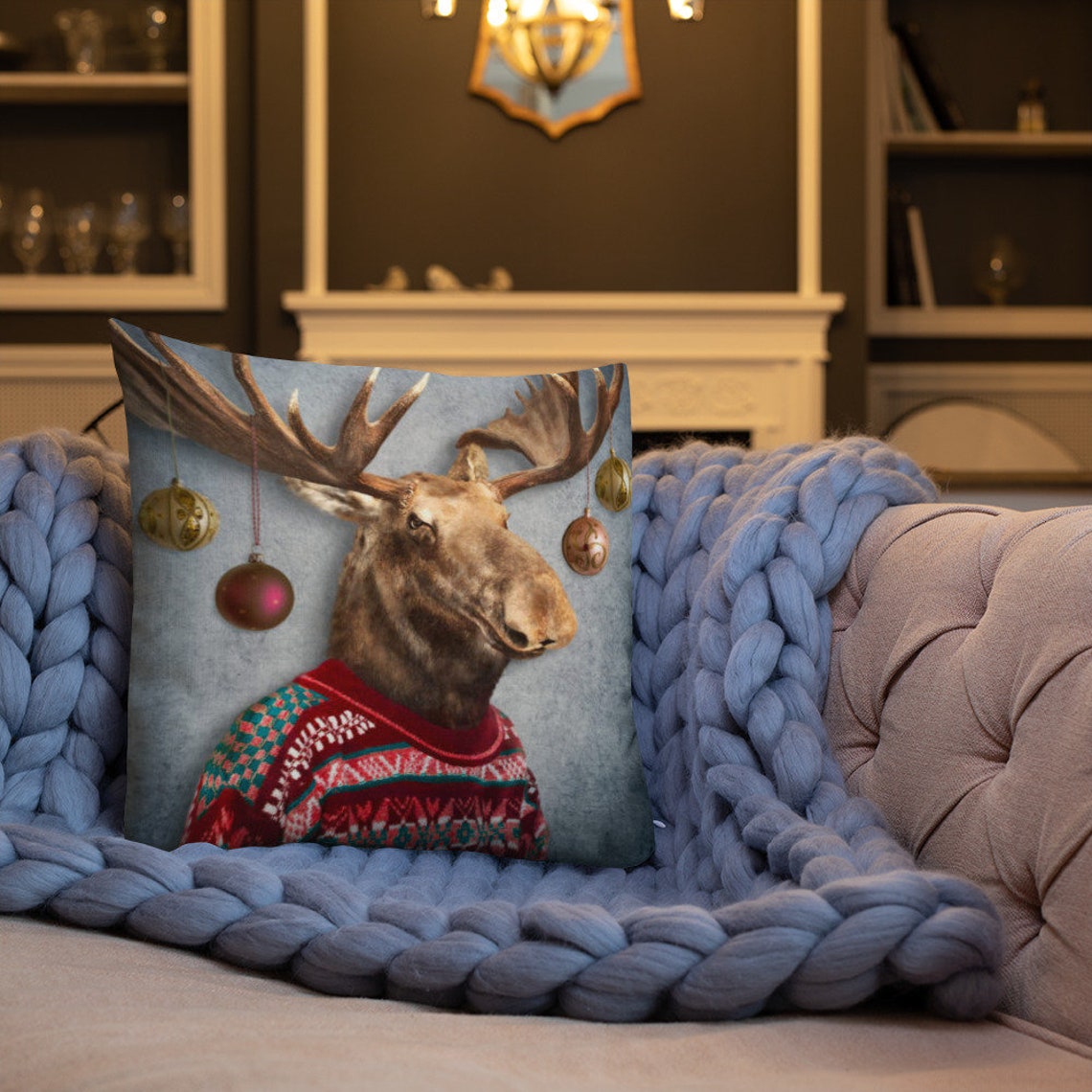 Reindeer wild animal Throw Pillow Oh Deer Christmas theme Etsy