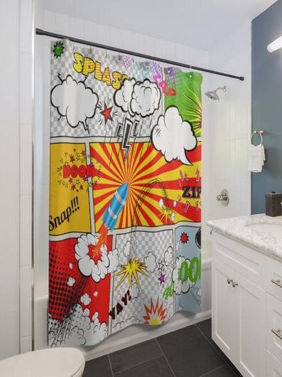 Action Movie Puns, Shower Curtains, Superhero Puns, Bathroom Decor ...