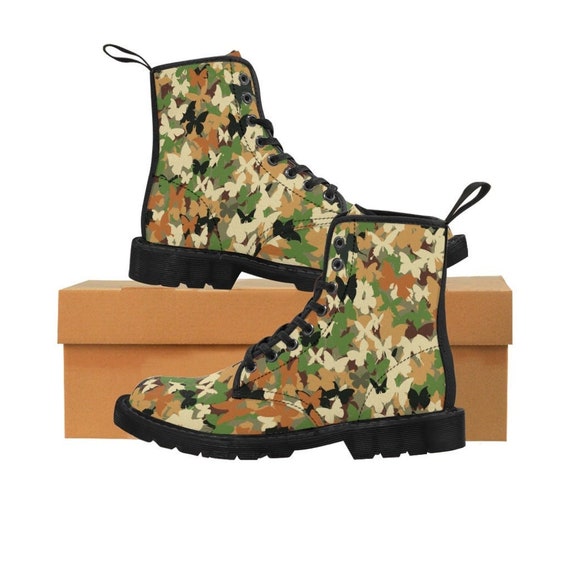 læbe Duke Lake Taupo Combat Boots Butterfly Camouflage Boots Women's Canvas - Etsy