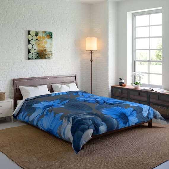 Blue Flower Comforter Electric Blue Flowered Blanket Grey