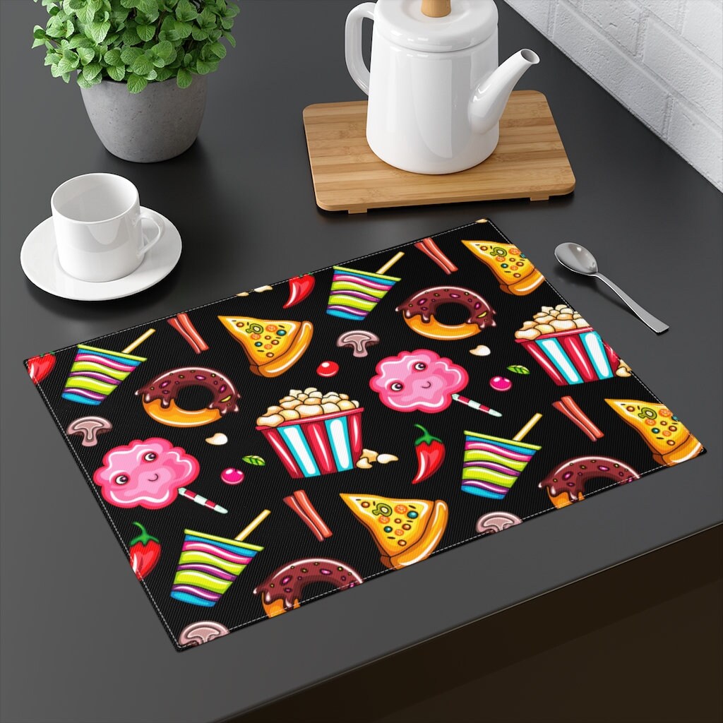 Food Placemat Pizza popcorn cotton candy doughnuts soda Etsy