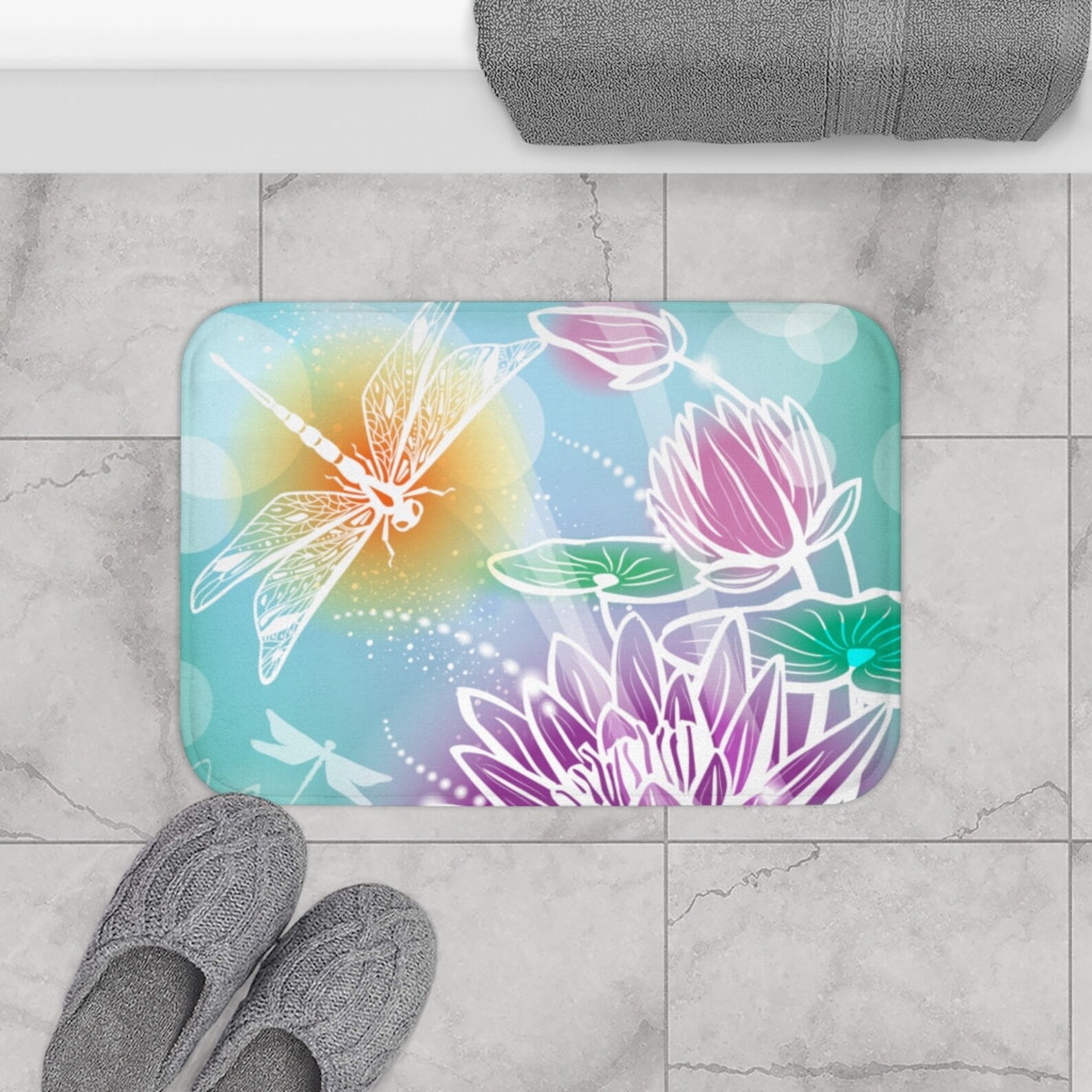 Dragonfly Bath Mat, Lilly's, on the Pond, Bathroom Decor, Home Decor, Floor Mat, Mom Gifts