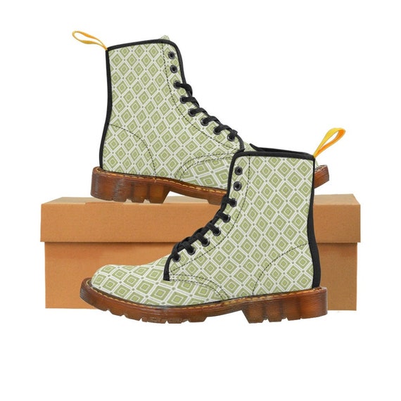 Combat Boots Women s Canvas Boots green pattern unique boots winter boots ladies footwear shoes rubber sole boots