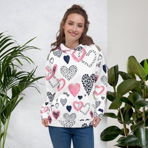 Unisex Hoodie, Valentines day sweatshirt, Heart Hoodie, best seller, cute, pink hearts, polka dot heats, love day shirt