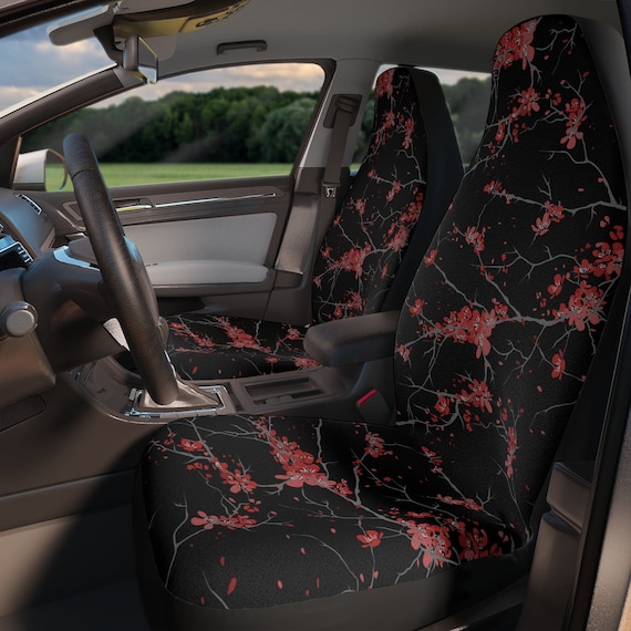 Schwarze Auto Sitzbezüge, Schutzhüllen für Auto, Kirschblüten Auto