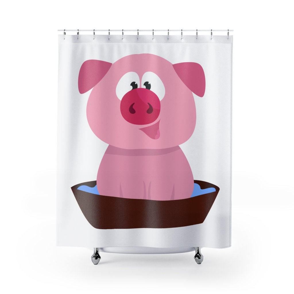Funny Shower Curtains Pink Pig Sitting in a Tub Funny Etsy UK