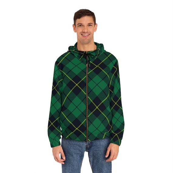 Sudadera con capucha de cremallera completa para hombre sudadera a cuadros verde sudadera con capucha para