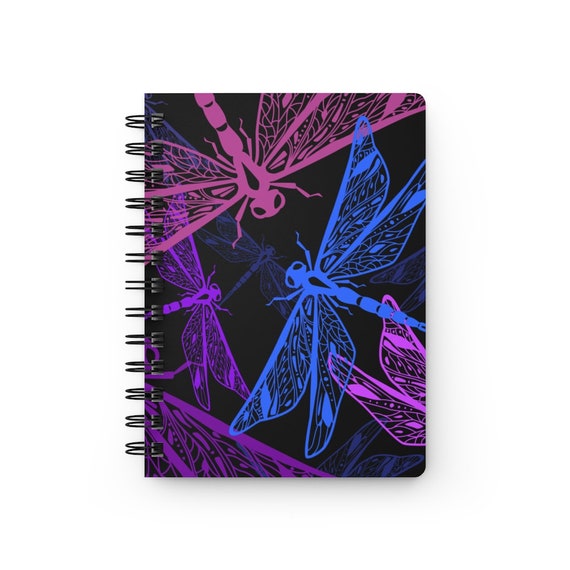 Personalized Notebook, Dragonflies and Flowers Sketchbook, Coil