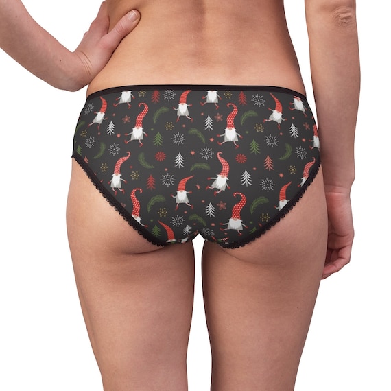 Christmas Underwear, Women's Briefs, Gnome, Black and Red, Best