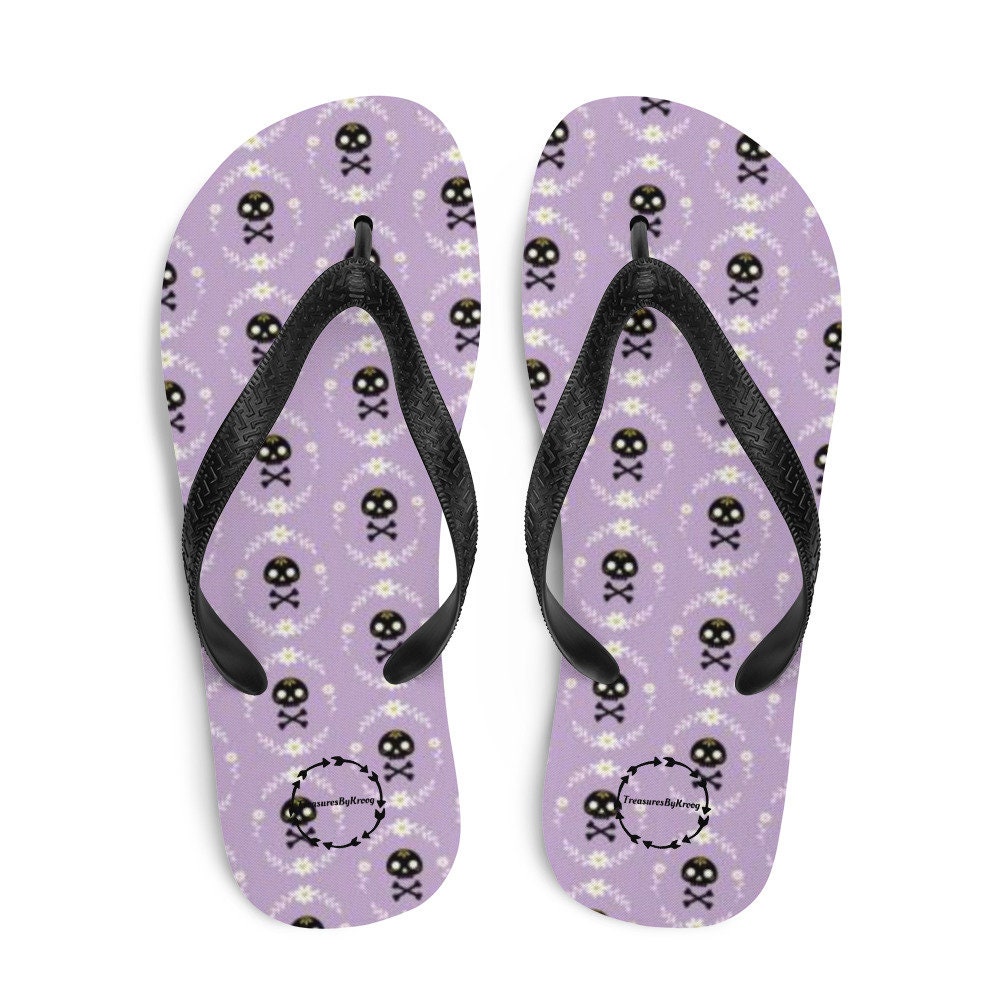 Flip Flops, Summer Shoes, Skull, Cross Bones, Purple and Black, Gothic ...