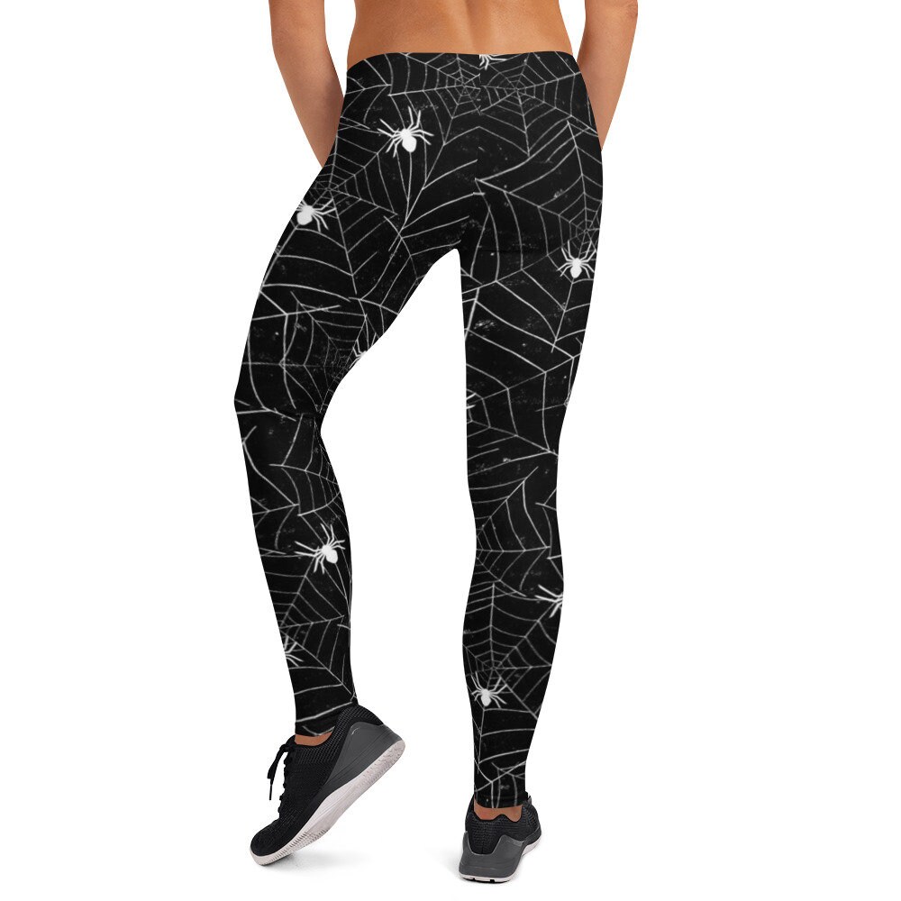 Black Spider Web Print Pattern Women Leggings